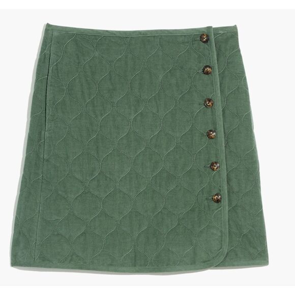 Madewell Green Corduroy Quilted Mini Skirt Size 4 - Picture 1 of 7